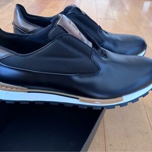 Men's Fast Track Torino Black Leather Casual Sneakers with Tan Accents